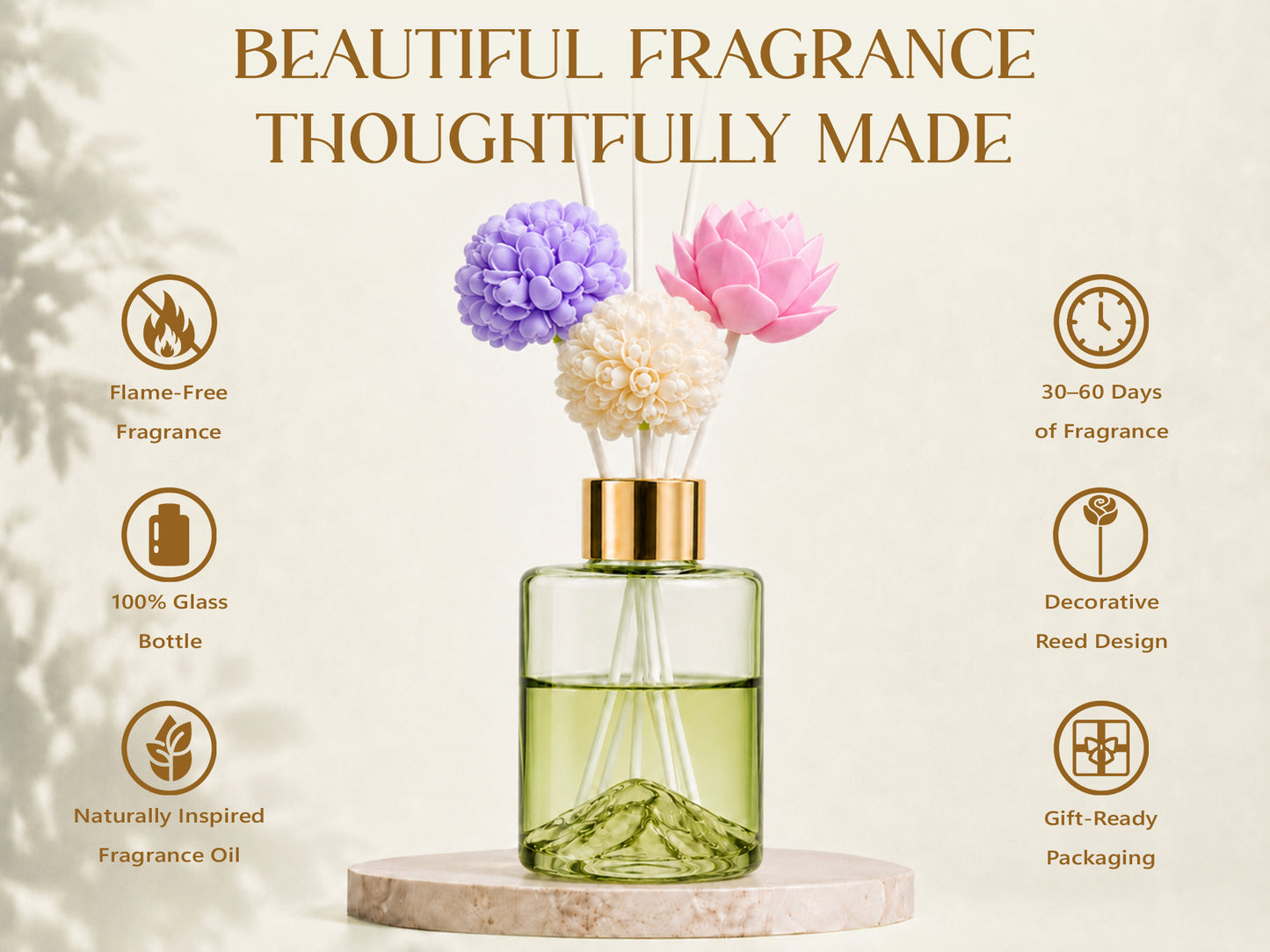 Hestiara Choco Vanilla Reed Diffuser with Decorative Flower Reeds