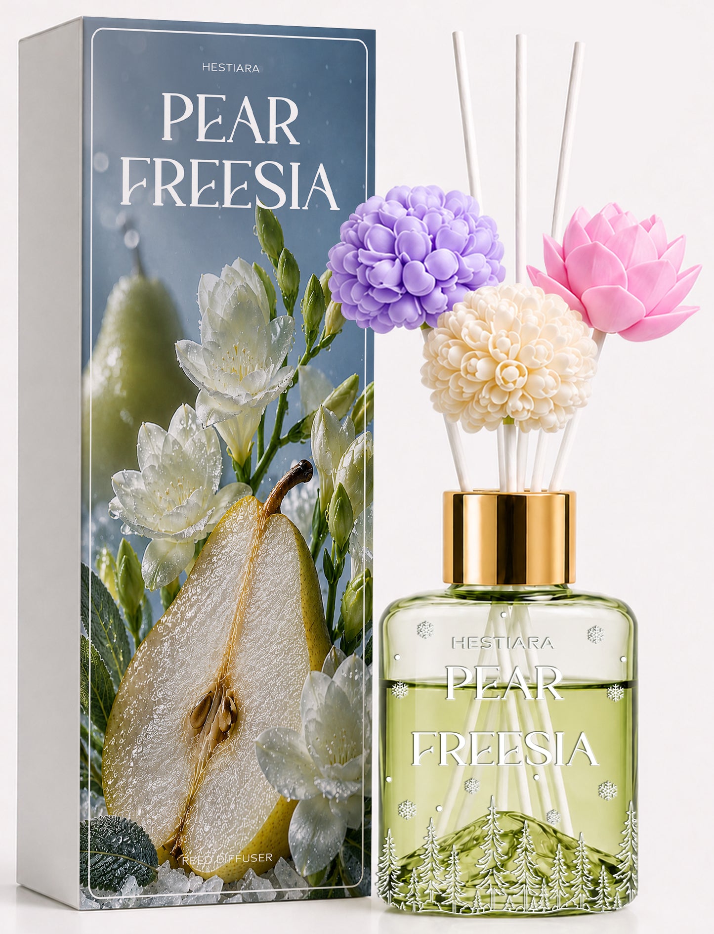 Hestiara Pear Freesia Reed Diffuser with Decorative Flower Reeds