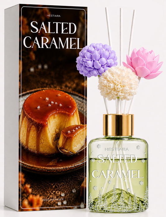 Hestiara Salted Caramel Reed Diffuser with Decorative Flower Reeds