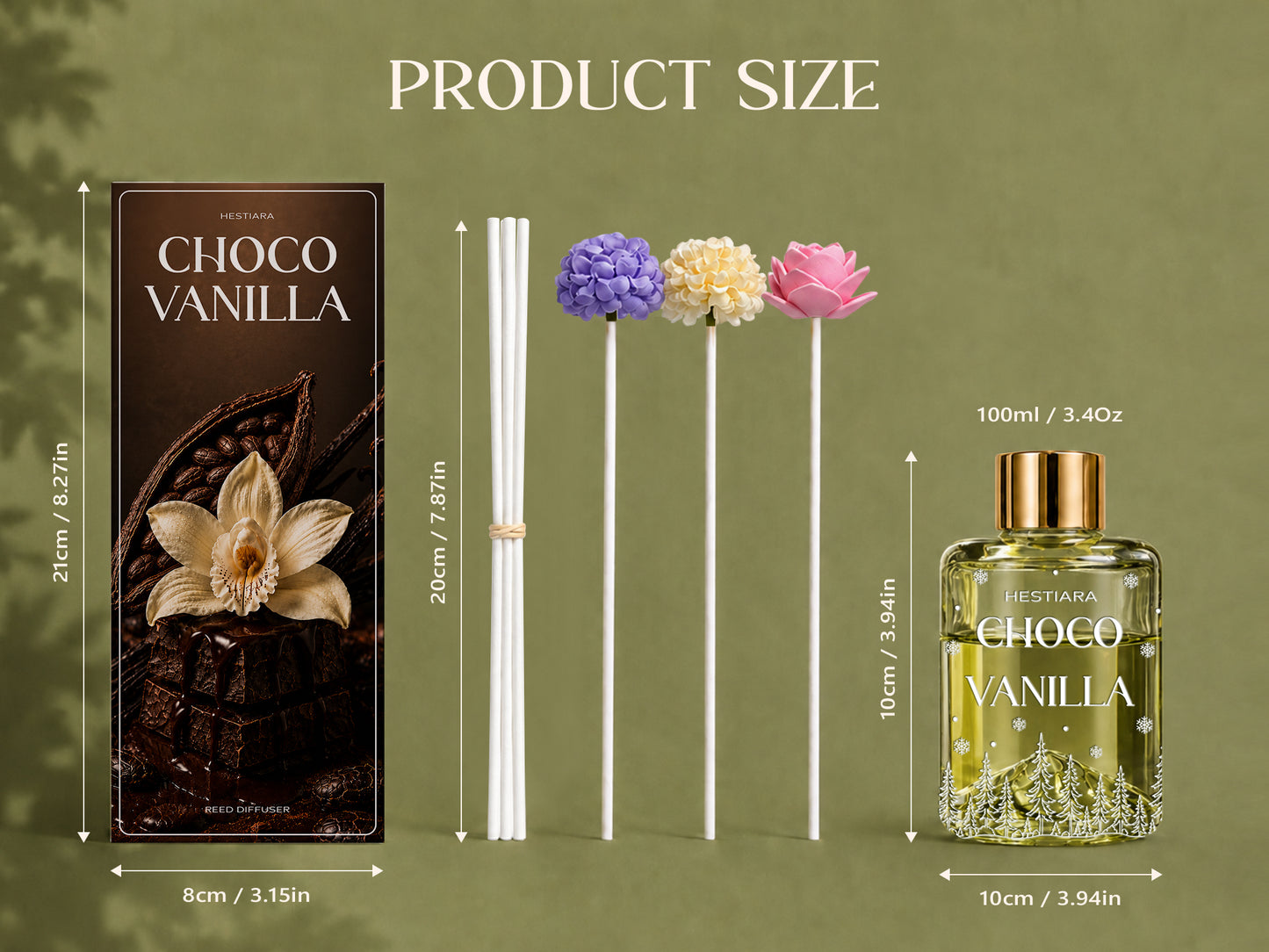 Hestiara Choco Vanilla Reed Diffuser with Decorative Flower Reeds