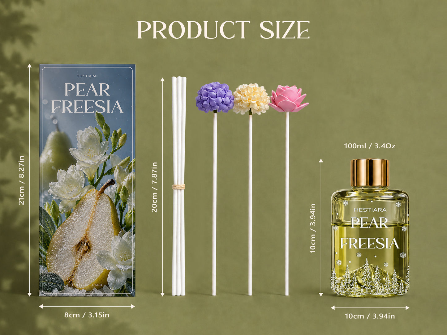 Hestiara Pear Freesia Reed Diffuser with Decorative Flower Reeds