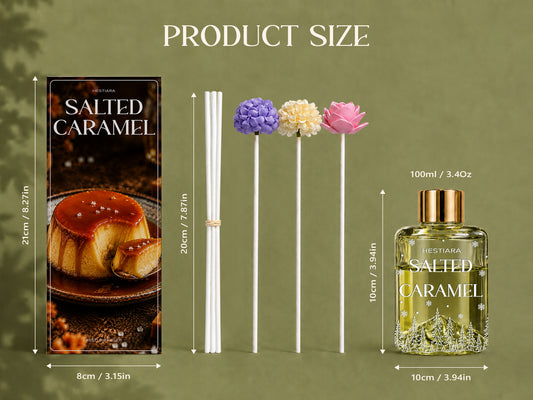 Hestiara Salted Caramel Reed Diffuser with Decorative Flower Reeds