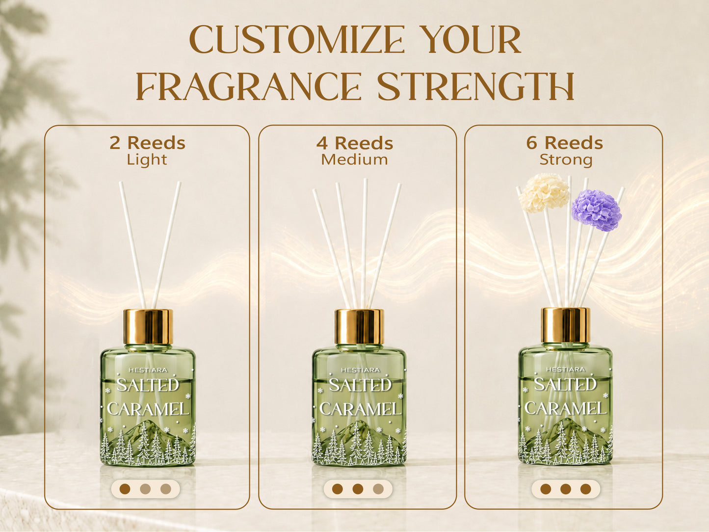 Hestiara Salted Caramel Reed Diffuser with Decorative Flower Reeds