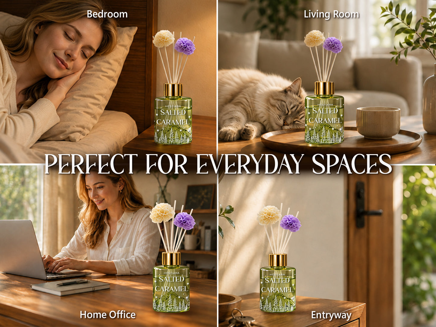 Hestiara Salted Caramel Reed Diffuser with Decorative Flower Reeds