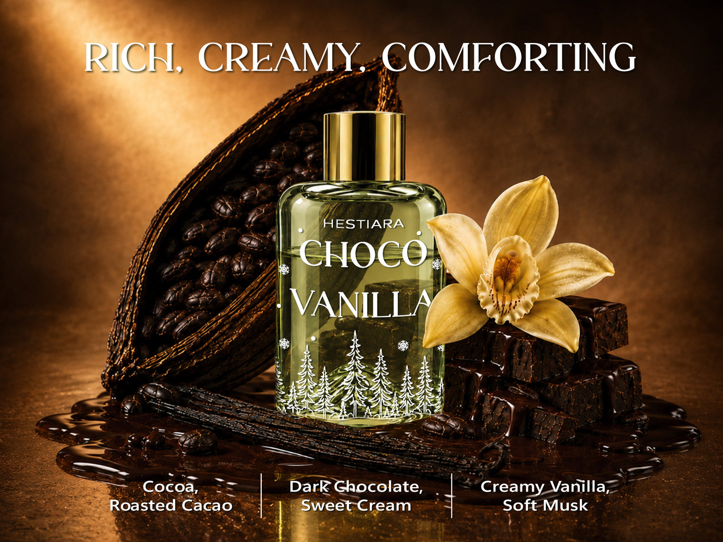 Hestiara Choco Vanilla Reed Diffuser with Decorative Flower Reeds